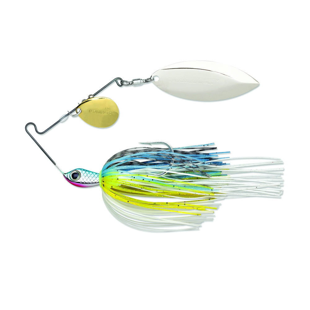 Blue Glimmer Spinnerbait - Smooth Nickel Willow and Gold Colorado Blades